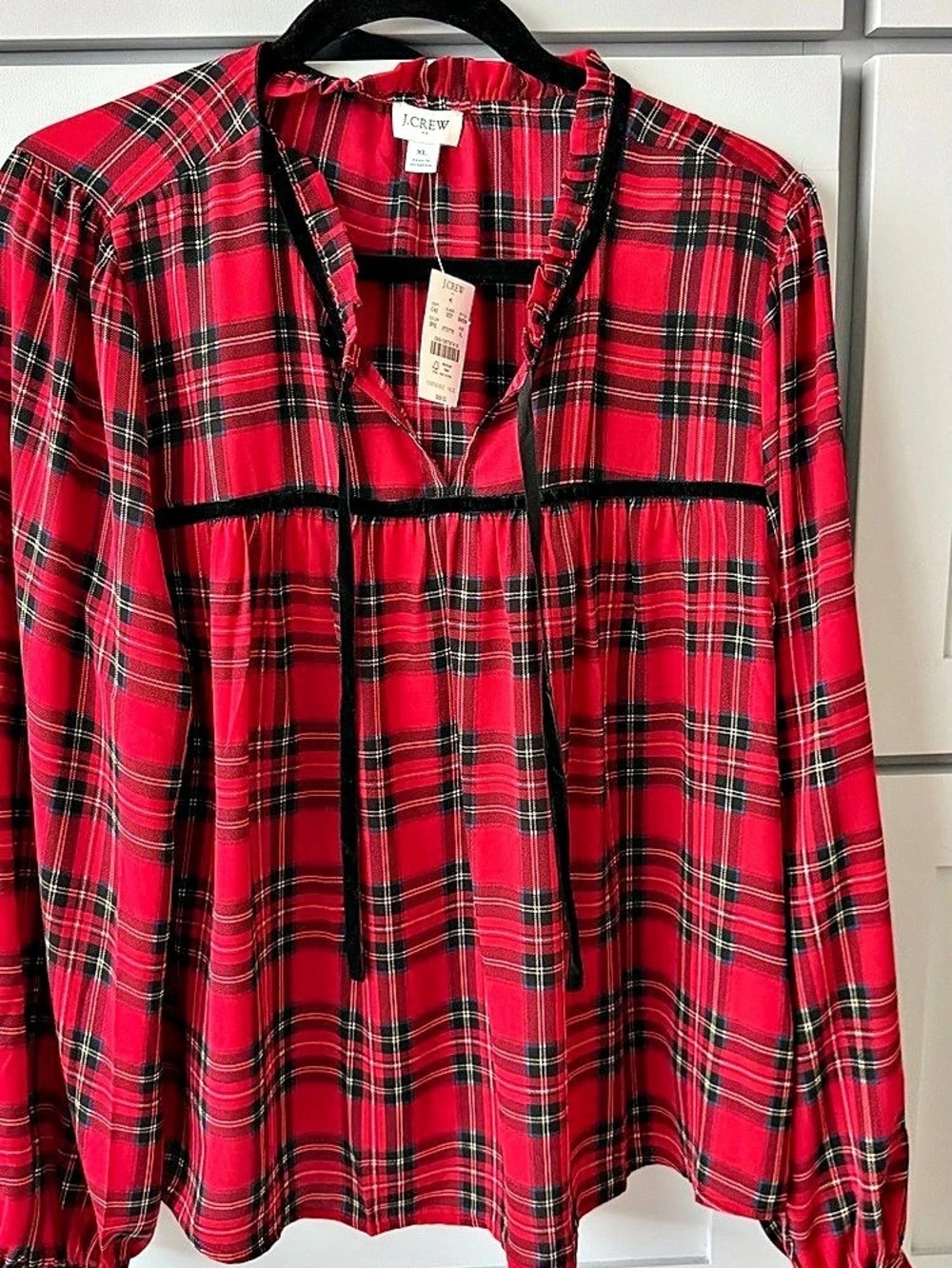 J.Crew Plaid Blouse in Red & Black XL NWT